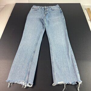 AGOLDE Jeans Women's 28x28* Relaxed Boot Cut High Rise Blue Raw Hem Denim Tag 25